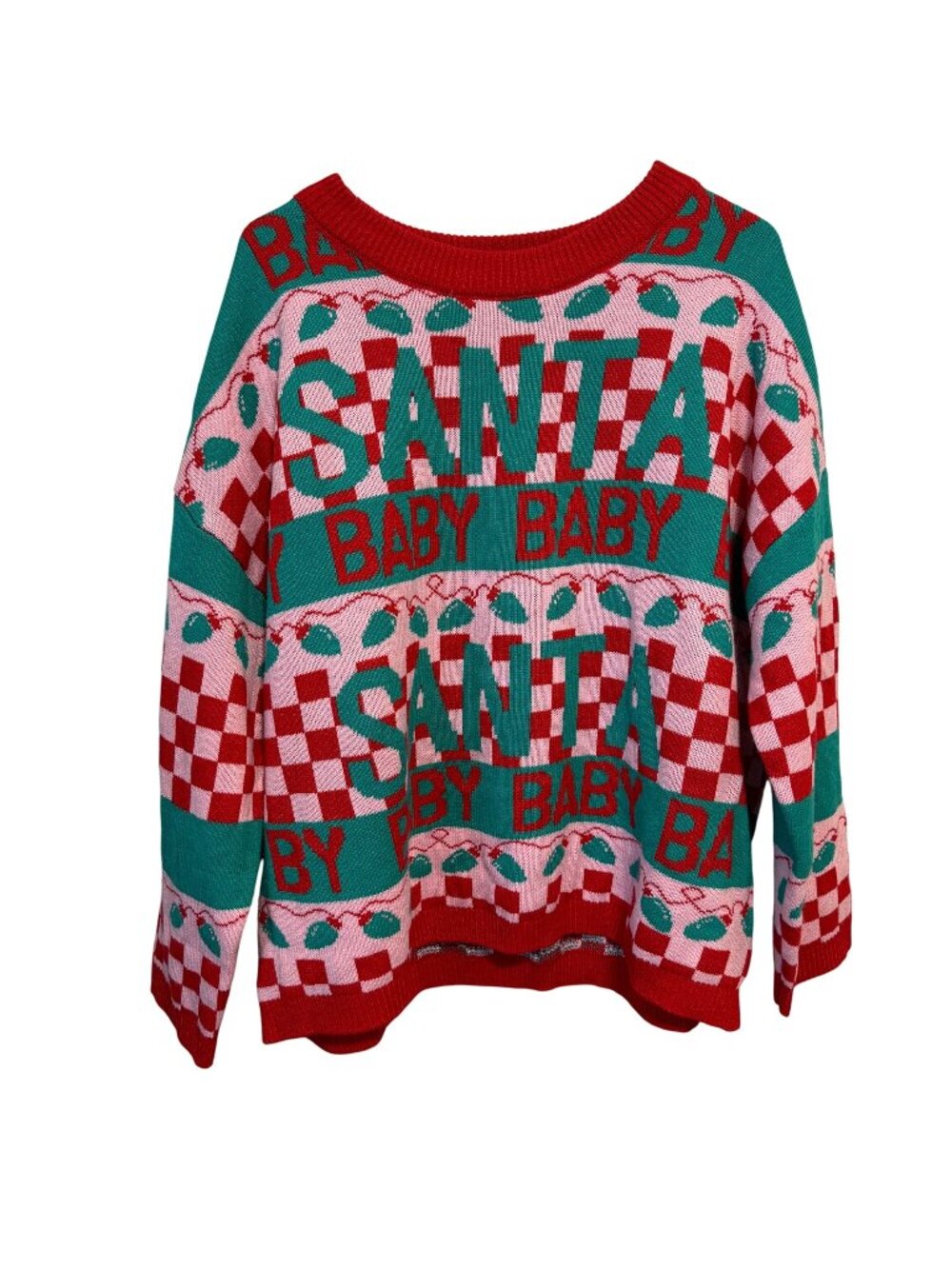 Christmas Sweater XXL "Santa Baby" Grayson Threads Red/Green/Pink Long Sleeve